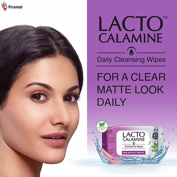 Lacto Calamine Oil Control Face Wipes With Neem, Vitamin B3 And Aloe Vera,White, 60 Count,Pack Of 2