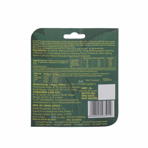So Sweet Stevia (500) Tablets Dispenser - Sugar Free