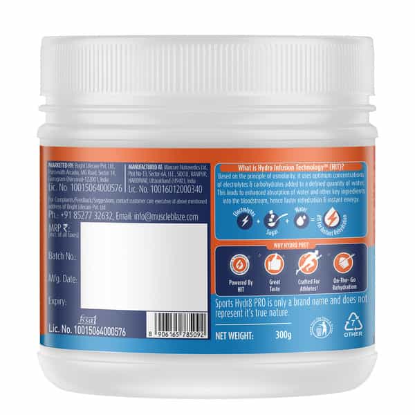 Muscleblaze Sports Hydr8 Pro Powder | 950 Mg Electrolytes | Instant Rehydration (Lemon Lime | 300G)