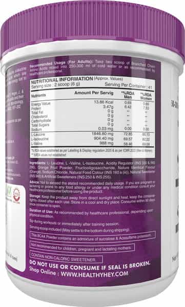 Healthyhey Sports Branched Chain Amino Acids Tangy Orange 41 Servings 250 G