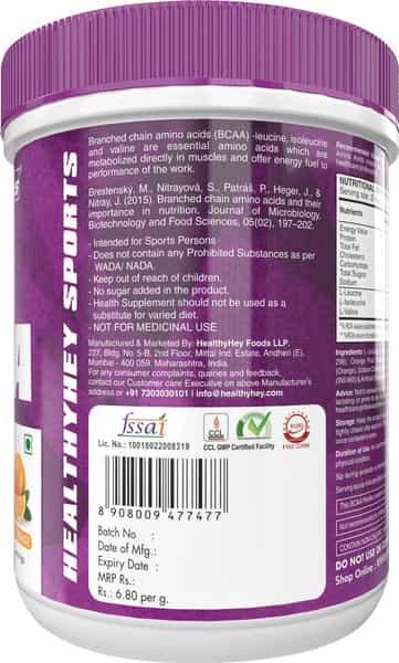 Healthyhey Sports Branched Chain Amino Acids Tangy Orange 41 Servings 250 G
