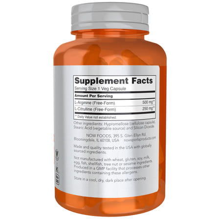 Now Foods Arginine & Citrulline Veg Capsules | 120 Count