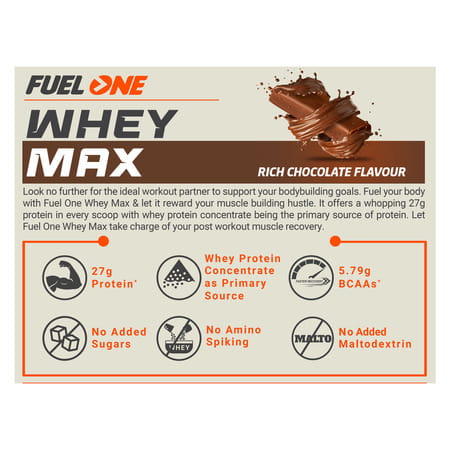 Fuel One Whey Max (Rich Chocolate | 1kg / 2.2lbs) | 27g Protein | Whey Protein Concentrate