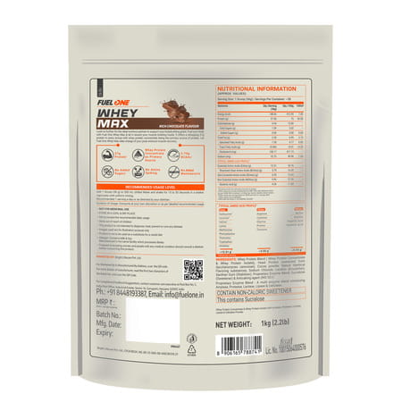 Fuel One Whey Max (Rich Chocolate | 1kg / 2.2lbs) | 27g Protein | Whey Protein Concentrate