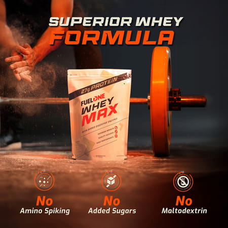 Fuelone Whey Max Protein Blend | Rich Chocolate | 1Kg (2.2Lbs) | 27G Protein Per Scoop