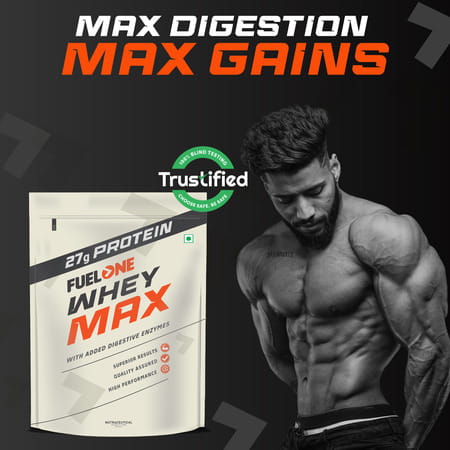 Fuelone Whey Max Protein Blend | Rich Chocolate | 1Kg (2.2Lbs) | 27G Protein Per Scoop