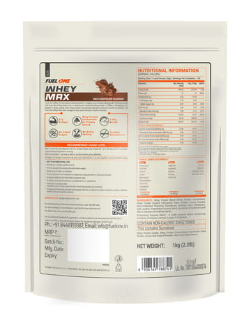 Fuelone Whey Max Protein Blend | Rich Chocolate | 1Kg (2.2Lbs) | 27G Protein Per Scoop