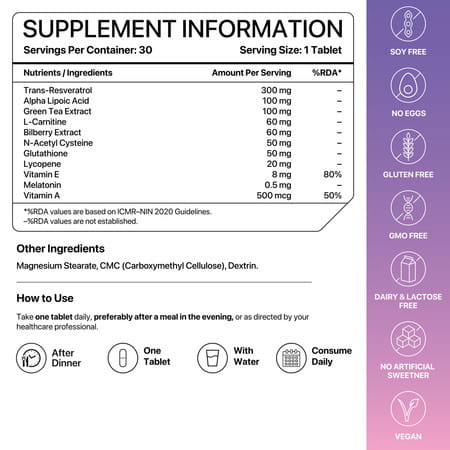 Decode Age Resvit Supplement | Antioxidant Supplement Blend | 30 Tablets | Veg