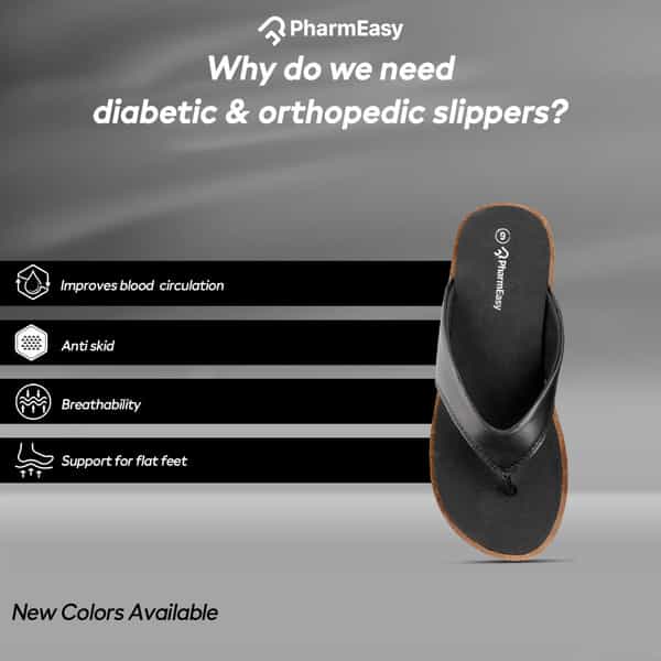 Pharmeasy Women's Diabetic & Orthopedic Slippers - Coal Black - Size Uk 9