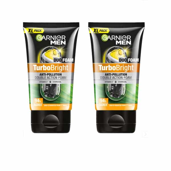 Garnier Men Turbo Bright Double Action Face Wash | Deep Cleansing Anti Pollution | 150G (Pack Of 2)