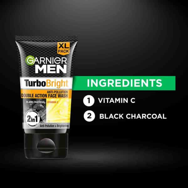 Garnier Men Turbo Bright Double Action Face Wash | Deep Cleansing Anti Pollution | 150G (Pack Of 2)
