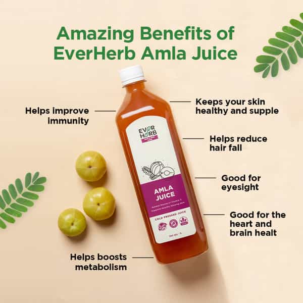 Everherb Amla Juice - Rich In Vitamin C - Natural Immunity Booster - 1L Bottle (By Pharmeasy)