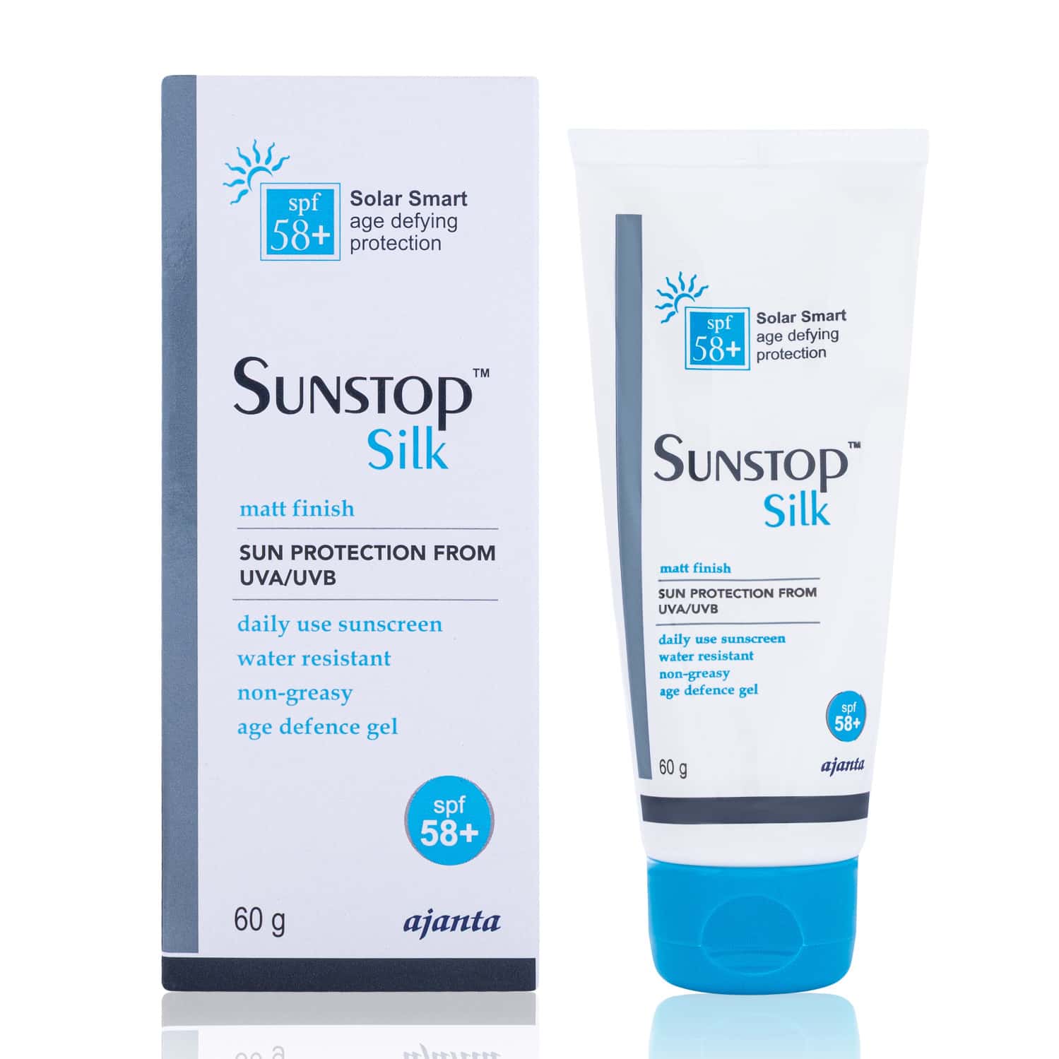 Sunstop Silk Matt Finish Spf 58+ Gel Sun Protection From Uva/uvb - Tube Of 60g