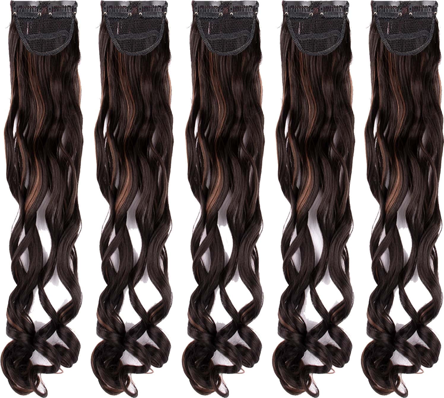 Streak Street Clip-In 20" Curly Dark Brown Side Patches With Copper Highlights (5pcs Set)
