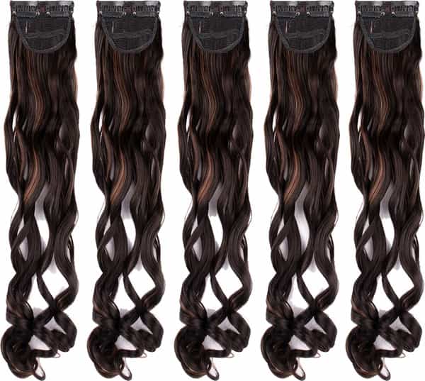 Streak Street Clip-In 20" Curly Dark Brown Side Patches With Copper Highlights (5Pcs Set)