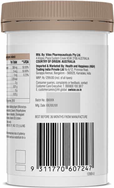 Swisse Ultiboost Vegan Calcium+Vitamin D Supplement For Immunity Bones & Muscle Health - 60 Tablets