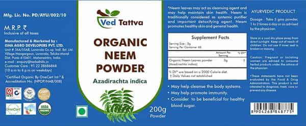 Ved Tattva Neem Powder (Azadirachta Indica) Natural Neem Leaves Powder 200 Gms
