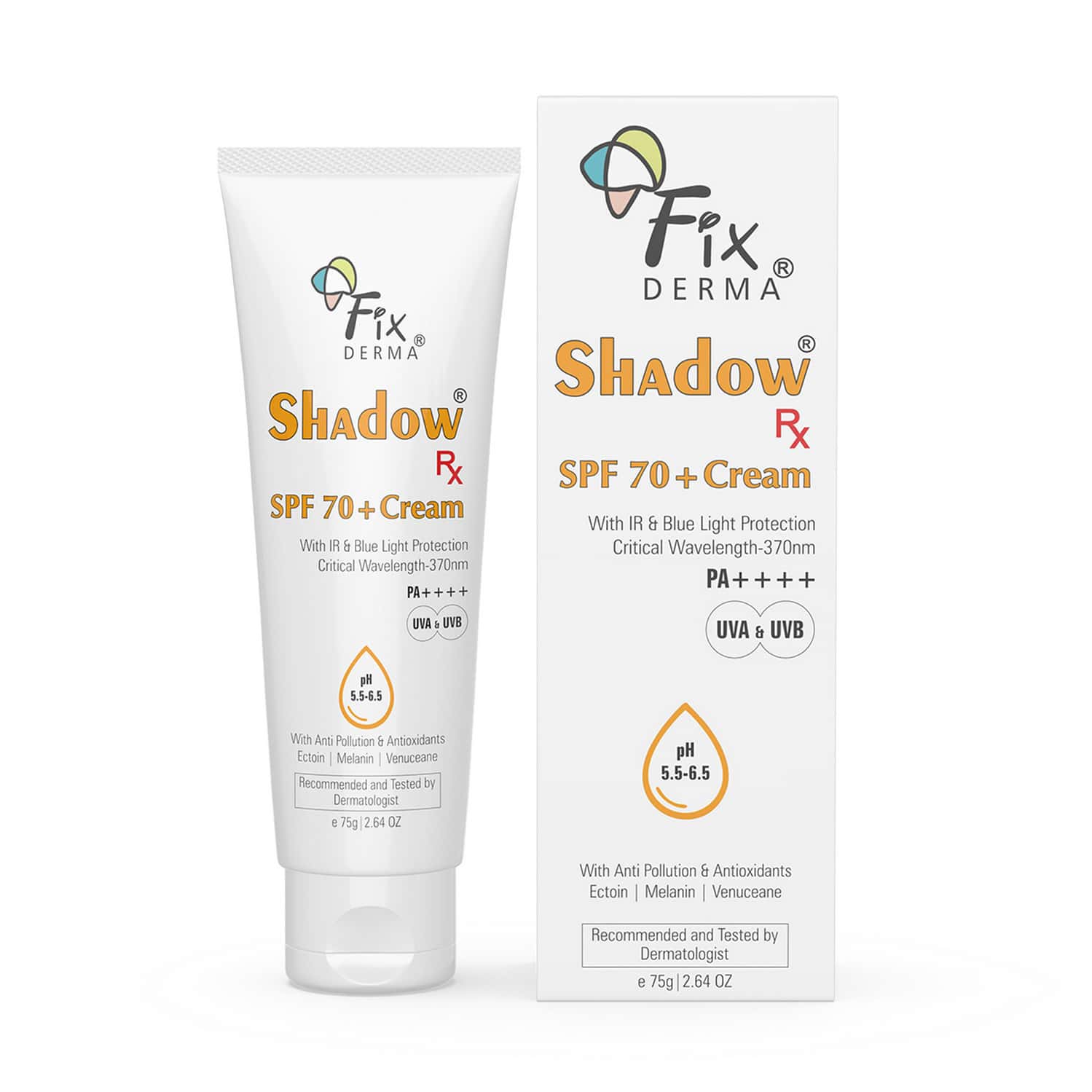 Fixderma Shadow Rx Spf 70+ Cream Sunscreen With Melanin - 75 G