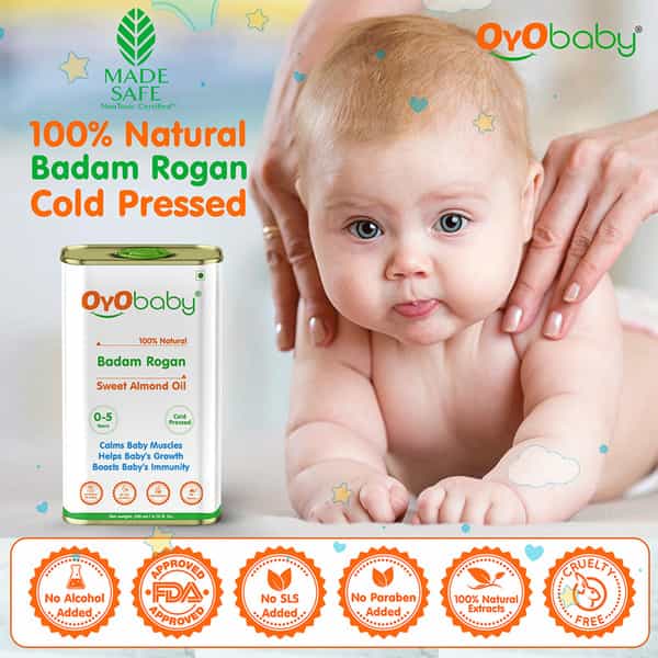 Oyo Baby Roghan Badam Shirin | Sweet Almond Oil For Face Skin Hair And Body Massage - 200Ml
