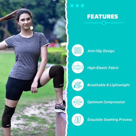 Beatxp Black Color 2 Way Knee Support For Men & Women (Pack Of 2) (M)