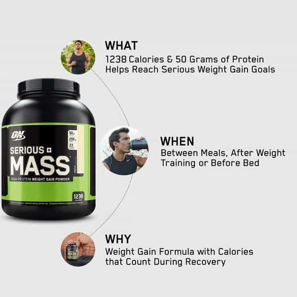 Optimum Nutrition (On) Serious Mass Weight Gain Powder - 6 Lbs 2.72 Kg (Vanilla)