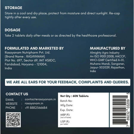 Rasayanam Multivitamin For Men | 52 Ingredients | Energy | Immunity & Health 60 Tablets (Pack Of 1)