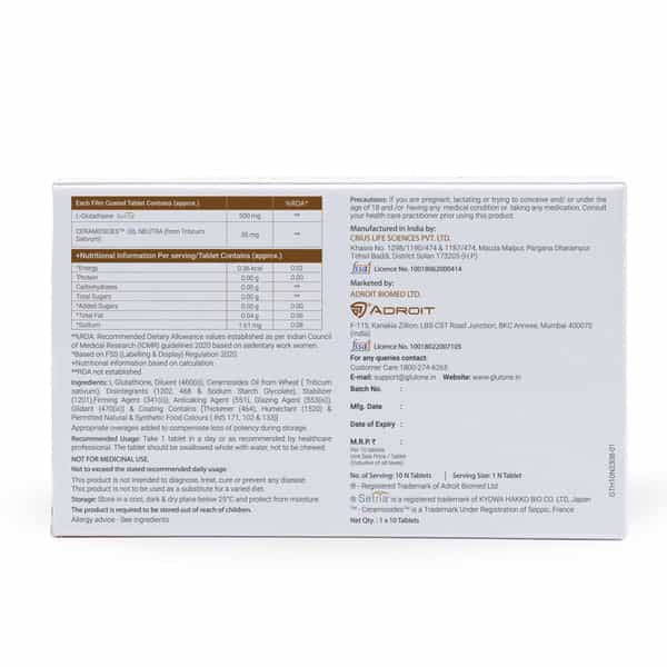Glutone-Hydra | Setria Glutathione With Ceramosidesc|For Glowing Hydrated Skin | Pack Of 10 Tablets