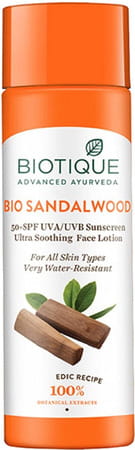 Biotique Bio Sandalwood 50spf Sunscreen For All Skin Types In The Sun Very Water Resistant 190ml