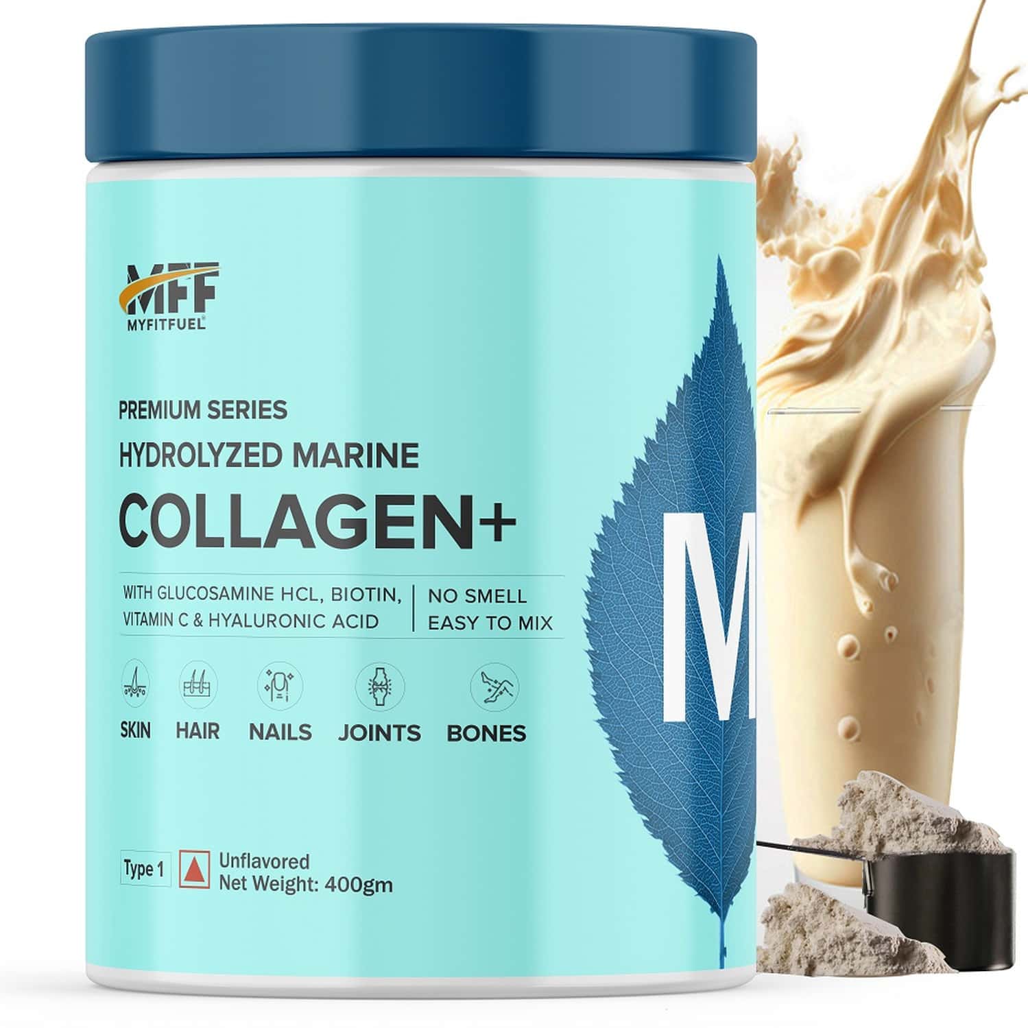 Myfitfuel Hydrolyzed Marine Collagen +glucosamine, Hyaluronic, Biotin, Vitamin C (400gm, Unflavored)