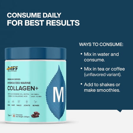 Myfitfuel Hydrolyzed Marine Collagen +Glucosamine, Hyaluronic, Biotin, Vitamin C (400Gm, Unflavored)
