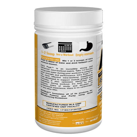 Nutrija Intra Peak -Intra Workout Supplement With Bcaa 8:1:1 (Tangy Orange)- 200 Grams