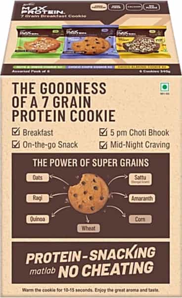 Ritebite Max Protein Breakfast Cookies | Choco Chips| Nuts & Seeds | Choco Almond | 6 Cookies | 340G