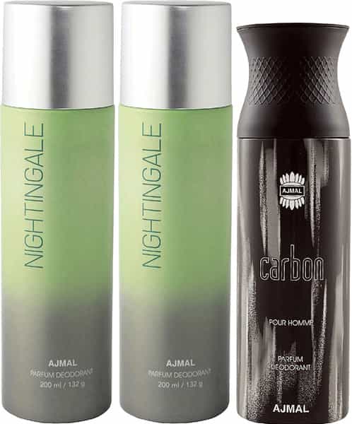 Ajmal 2 Nightingale For Men & Women & 1 Carbon For Men Deodorants Each 200Ml Combo Pack Of 3
