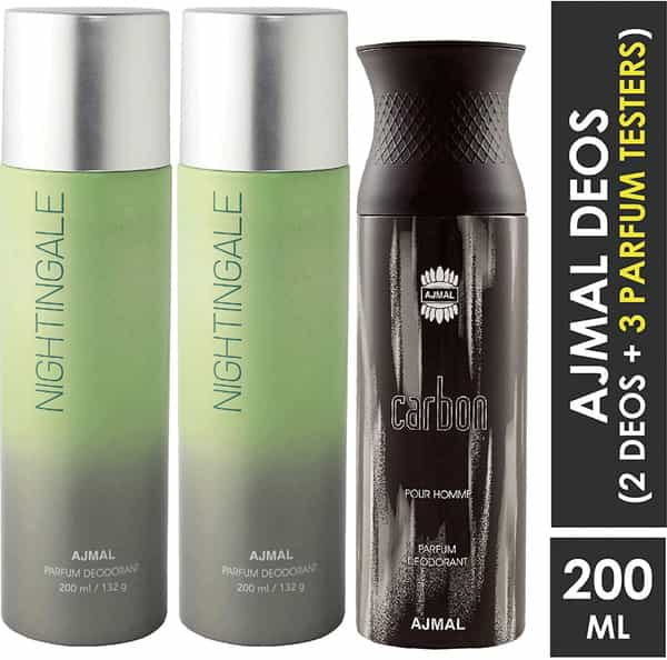 Ajmal 2 Nightingale For Men & Women & 1 Carbon For Men Deodorants Each 200Ml Combo Pack Of 3