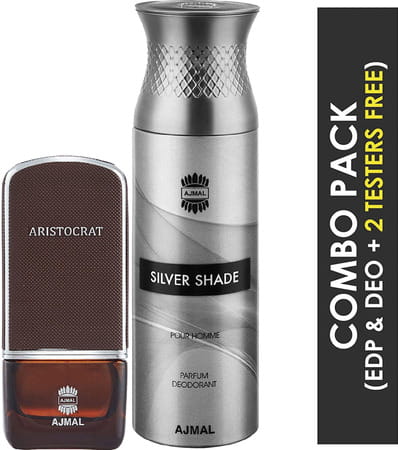 Ajmal Aristocrat Edp 75ml Perfume For Men And Silver Shade Homme Deodorant 200ml For Men