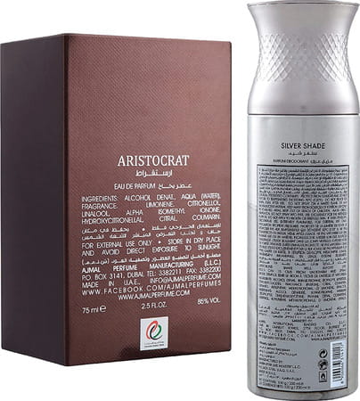 Ajmal Aristocrat Edp 75ml Perfume For Men And Silver Shade Homme Deodorant 200ml For Men