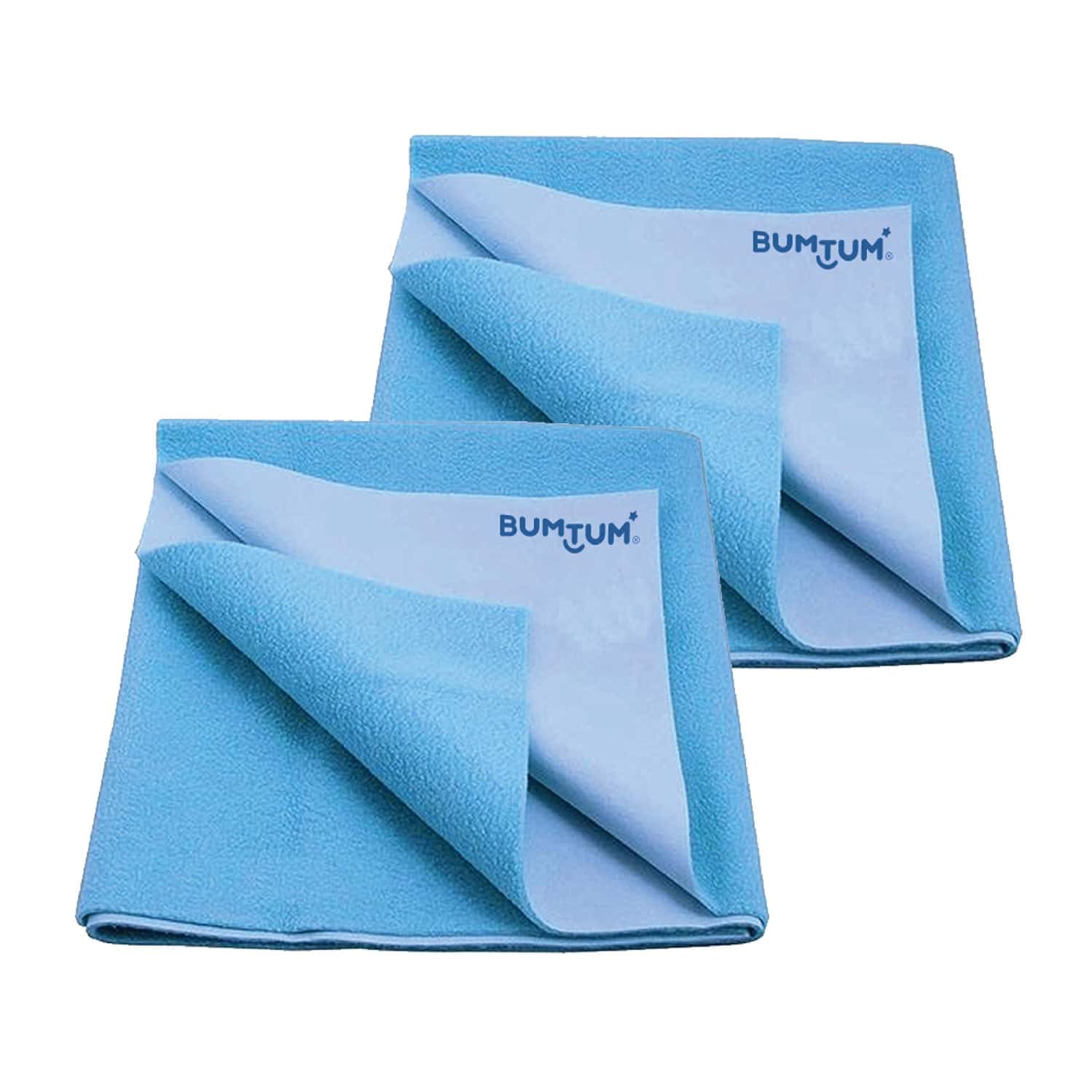 Bumtum Dry Sheet Instadry Leakproof Baby Bed Protector (Aqua Blue Large Size 100*140cm | Pack Of 2)