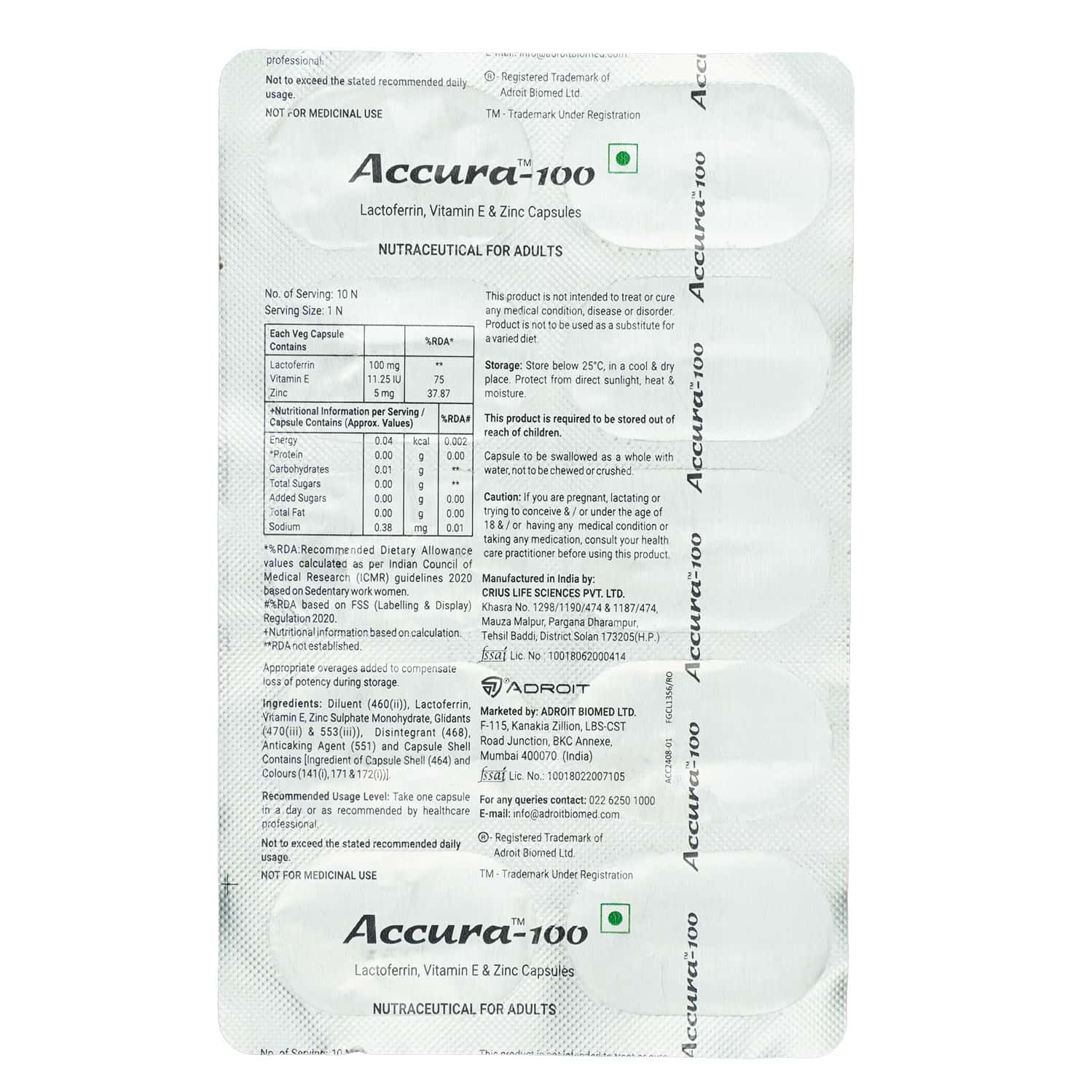 Accura 100mg Strip Of 10 Tablets