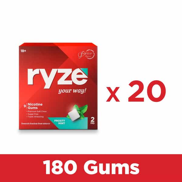 Ryze Nicotine Gum 2Mg | Frosty Mint | 2Mg | Helps Quit Smoking & Tobacco | 9 Count | Pack Of 20