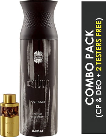 Ajmal Aurum Cp Oil Alcohol-Free Attar 10ml For Women And Carbon Homme Deodorant 200ml For Men