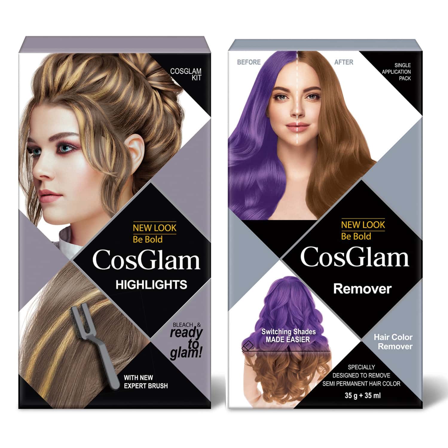 Cosglam Hair Highlights Colour For Women 115ml And Semi Permanent Hair Color Remover 70ml