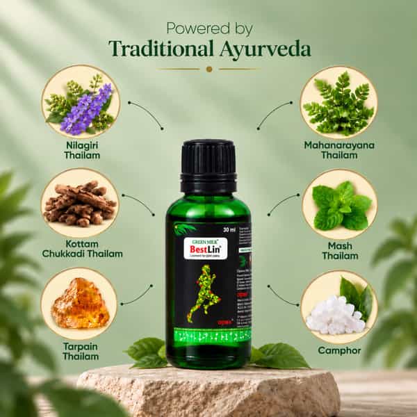 Green Milk Bestlin Liniment - Ayurvedic Pain Relief Oil For Joint & Muscle Pain | 30Ml
