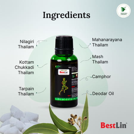 Green Milk Bestlin Liniment - Ayurvedic Pain Relief Oil For Joint & Muscle Pain | 30ml