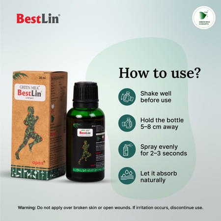 Green Milk Bestlin Liniment - Ayurvedic Pain Relief Oil For Joint & Muscle Pain | 30ml