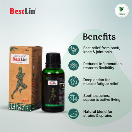 Green Milk Bestlin Liniment - Ayurvedic Pain Relief Oil For Joint & Muscle Pain | 30ml