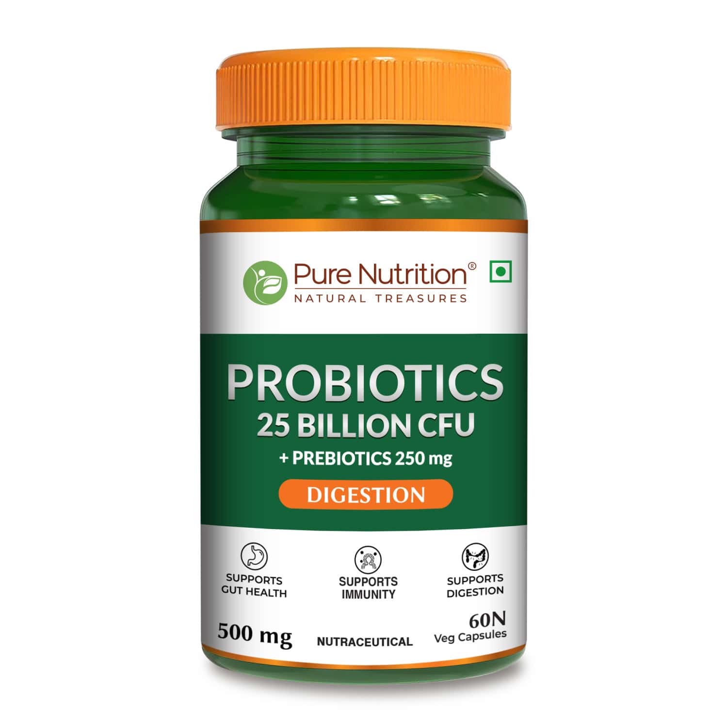 Pure Nutrition Probiotics 25 Billion Cfu + Prebiotics 250 Mg -support Gut Health - 60 Veg Caps