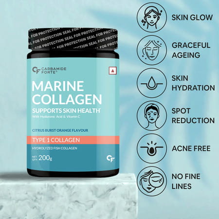 Carbamide Forte Marine Collagen Citrus Burst Flavour Powder Supplementjar 200 Gm