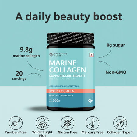 Carbamide Forte Marine Collagen Citrus Burst Flavour Powder Supplementjar 200 Gm