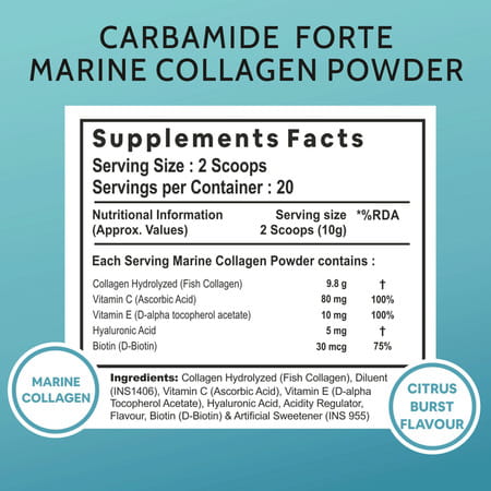 Carbamide Forte Marine Collagen Citrus Burst Flavour Powder Supplementjar 200 Gm