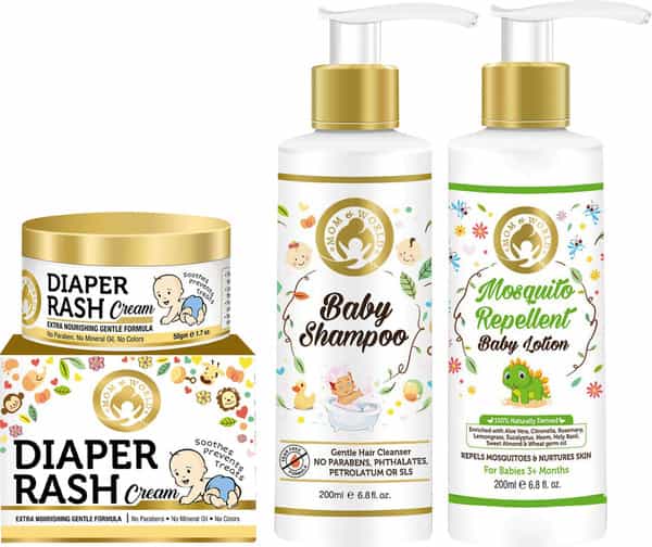 Mom & World Gentle Nourishing Care Diaper Rash Cream + Baby Shampoo + Baby Lotion